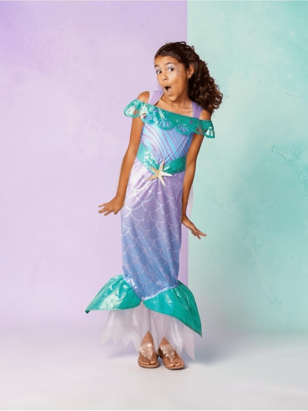 Girls Purple & Teal Mermaid Costume with Starfish Accent
